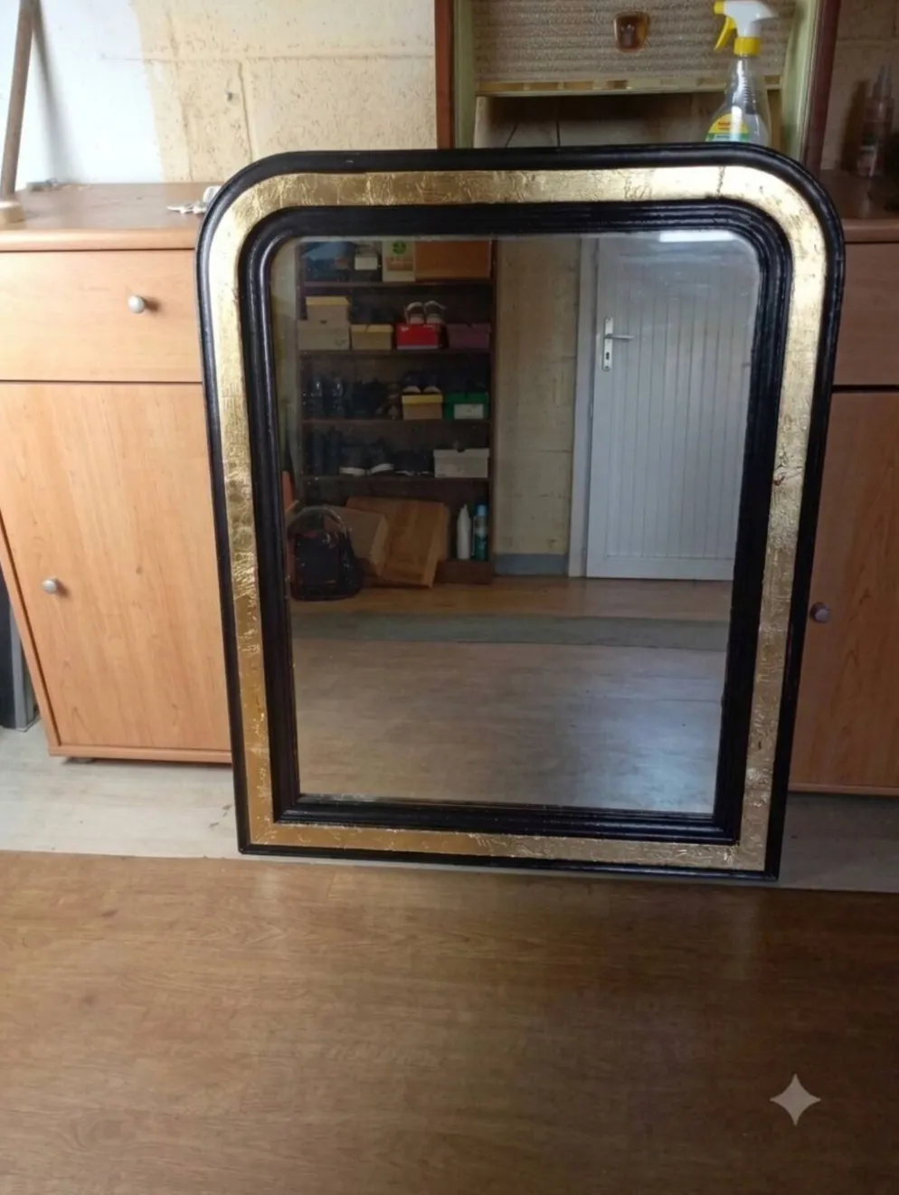 Miroir ancien noir et doré – 98 x 78