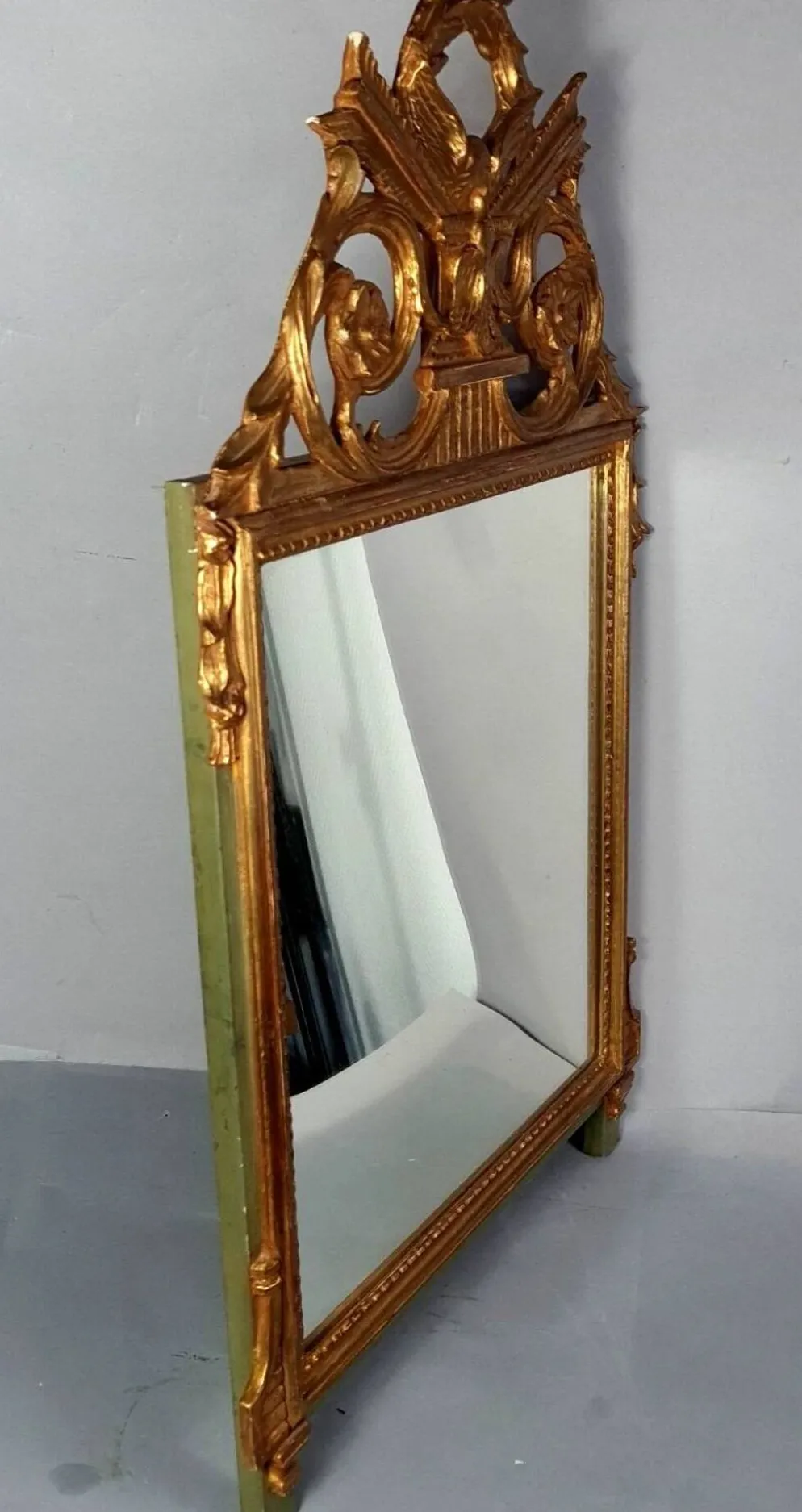 Miroir ancien style Louis XVI bois sculpté dorure d'origine 73x43 cm D230