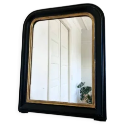 Miroir antique français Louis Philippe – noir et or, fin du 19e siècle