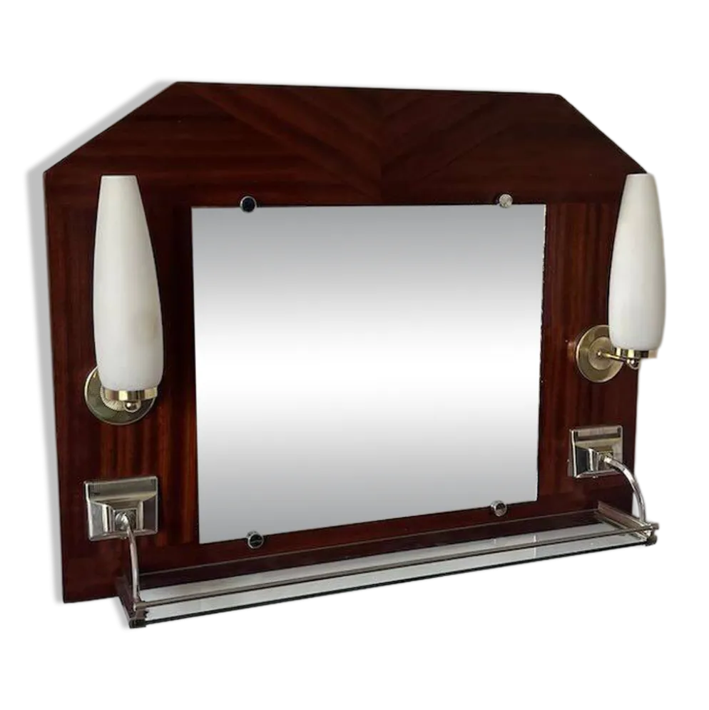Miroir appliques en teck et opalines