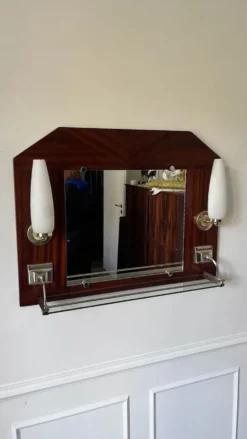 Miroir appliques en teck et opalines