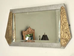 Miroir art déco en bois glace biseautée