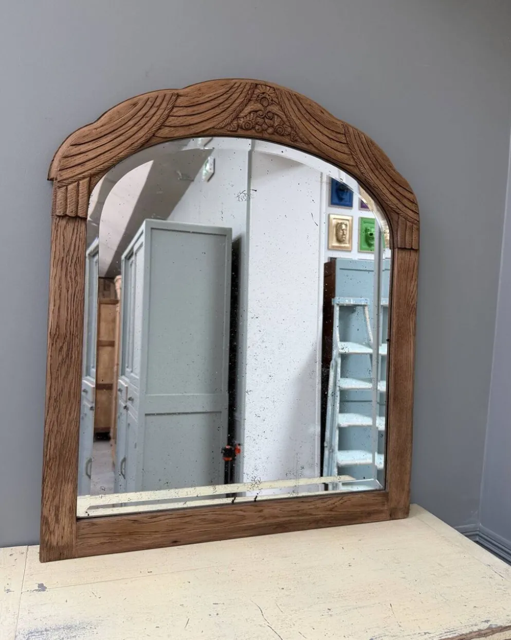 Miroir art déco en chêne, rénové