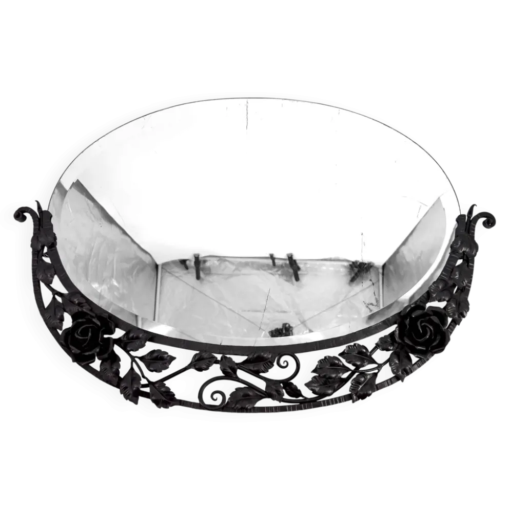 Miroir Art déco en fer forgé à décor de roses, vers 1920
