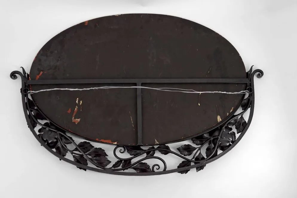 Miroir Art déco en fer forgé à décor de roses, vers 1920