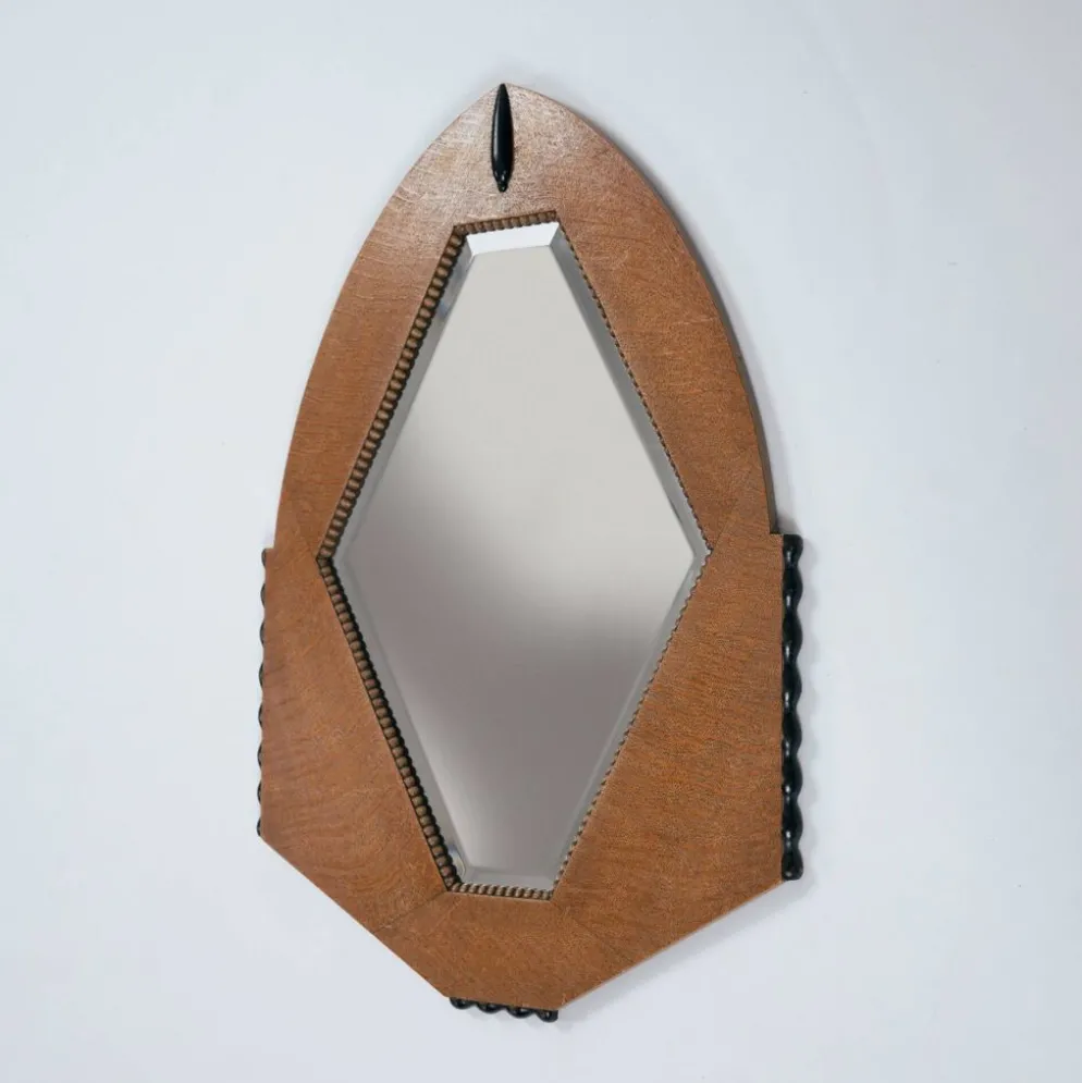Miroir Art Déco néerlandais en chêne avec des détails ébénisés, 1920-1930