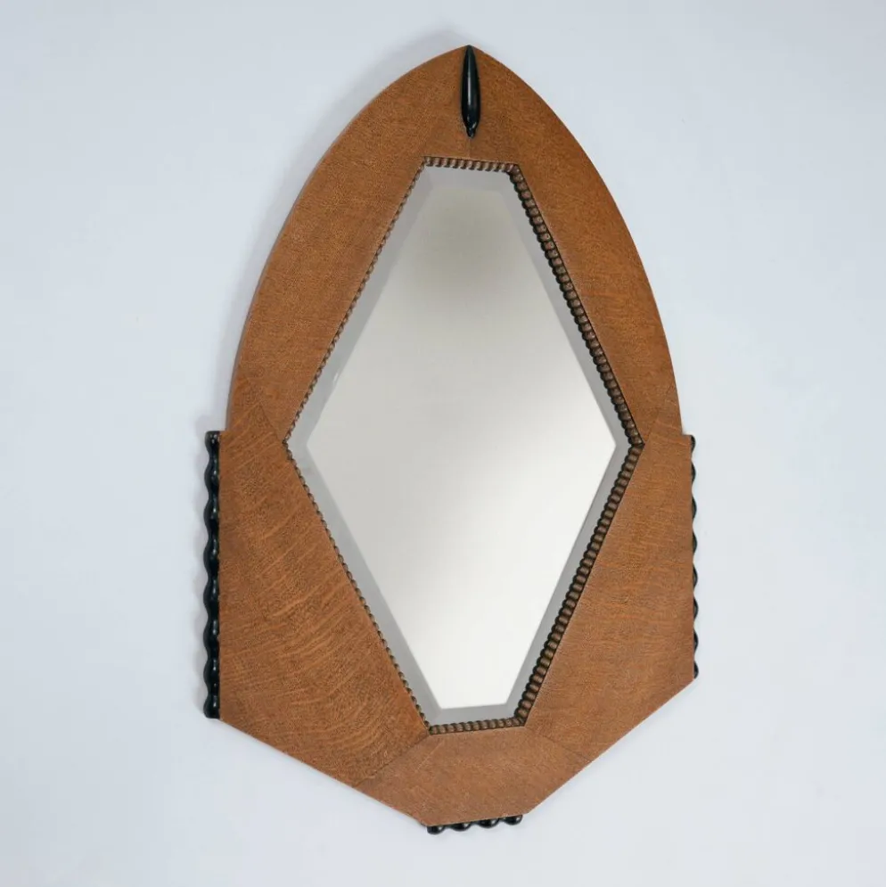 Miroir Art Déco néerlandais en chêne avec des détails ébénisés, 1920-1930