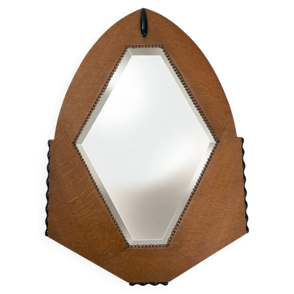 Miroir Art Déco néerlandais en chêne avec des détails ébénisés, 1920-1930