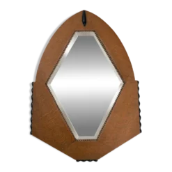 Miroir Art Déco néerlandais en chêne avec des détails ébénisés, 1920-1930