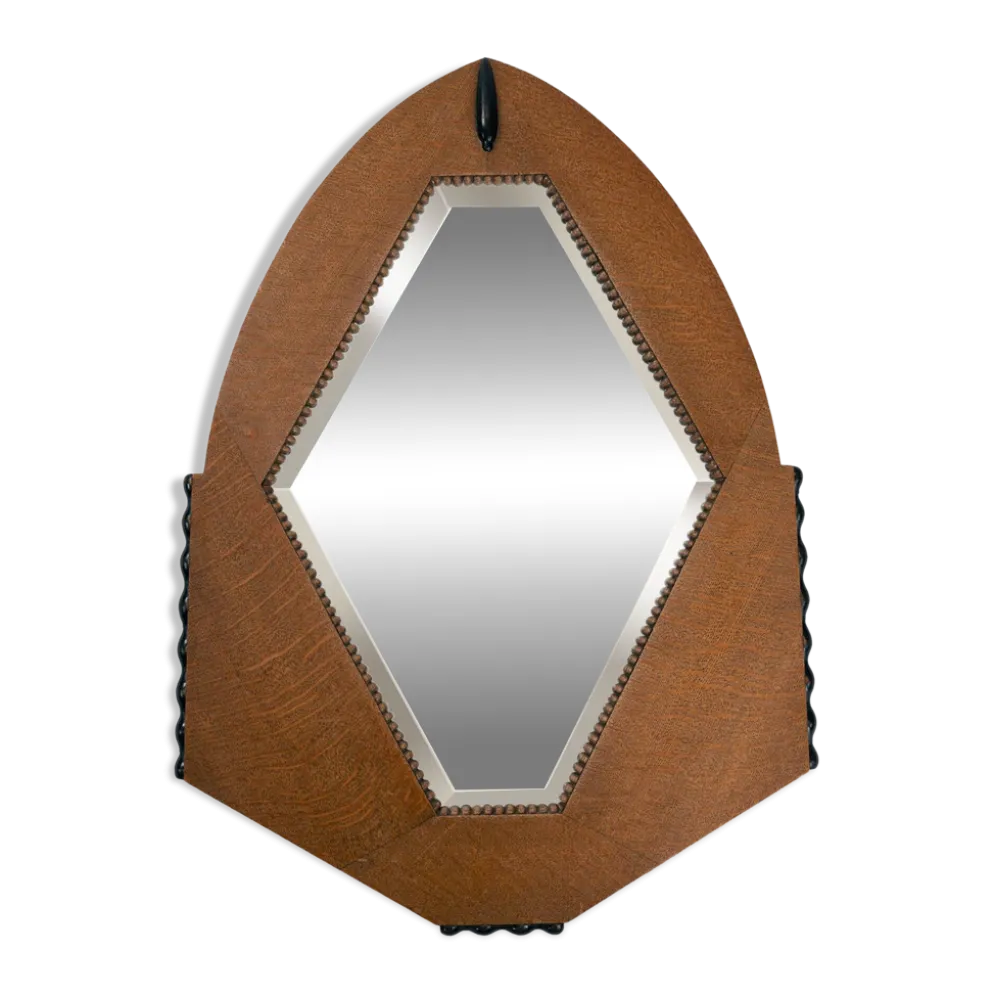 Miroir Art Déco néerlandais en chêne avec des détails ébénisés, 1920-1930