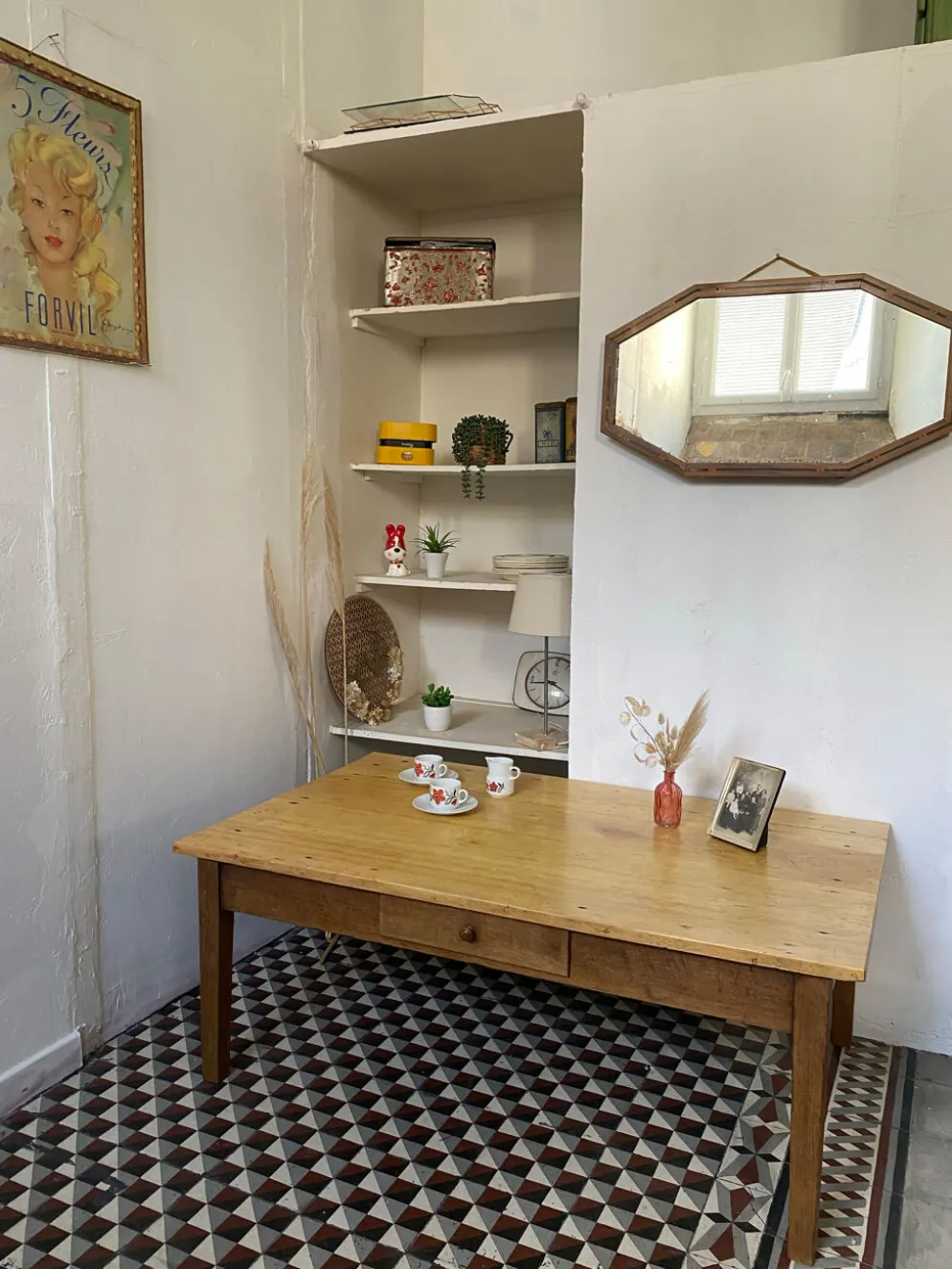 Miroir Art déco vintage bois marqueté