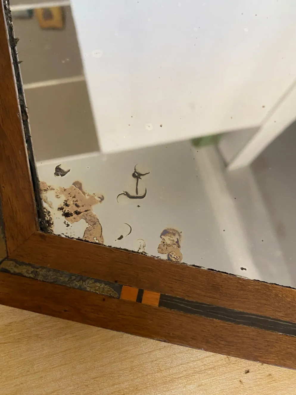 Miroir Art déco vintage bois marqueté