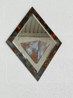Miroir Art Deco années 40 forme losange avec cache pot intégré