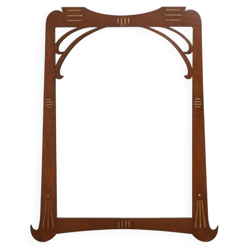 Miroir Art Nouveau en chêne avec incrustation dorée, France vers 1915