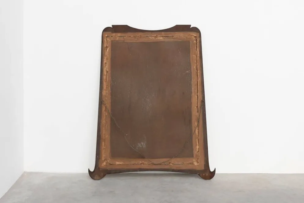 Miroir Art Nouveau en chêne avec incrustation dorée, France vers 1915