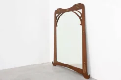 Miroir Art Nouveau en chêne avec incrustation dorée, France vers 1915