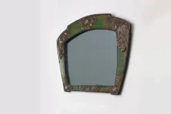 Miroir Arts & Crafts en métal vert avec décoration en verre, France vers 1905