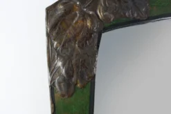 Miroir Arts & Crafts en métal vert avec décoration en verre, France vers 1905