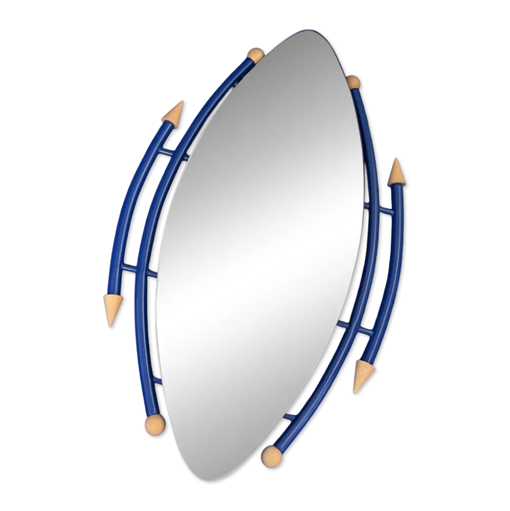 Miroir asymétrique postmoderniste bleu – esprit Memphis, années 1980