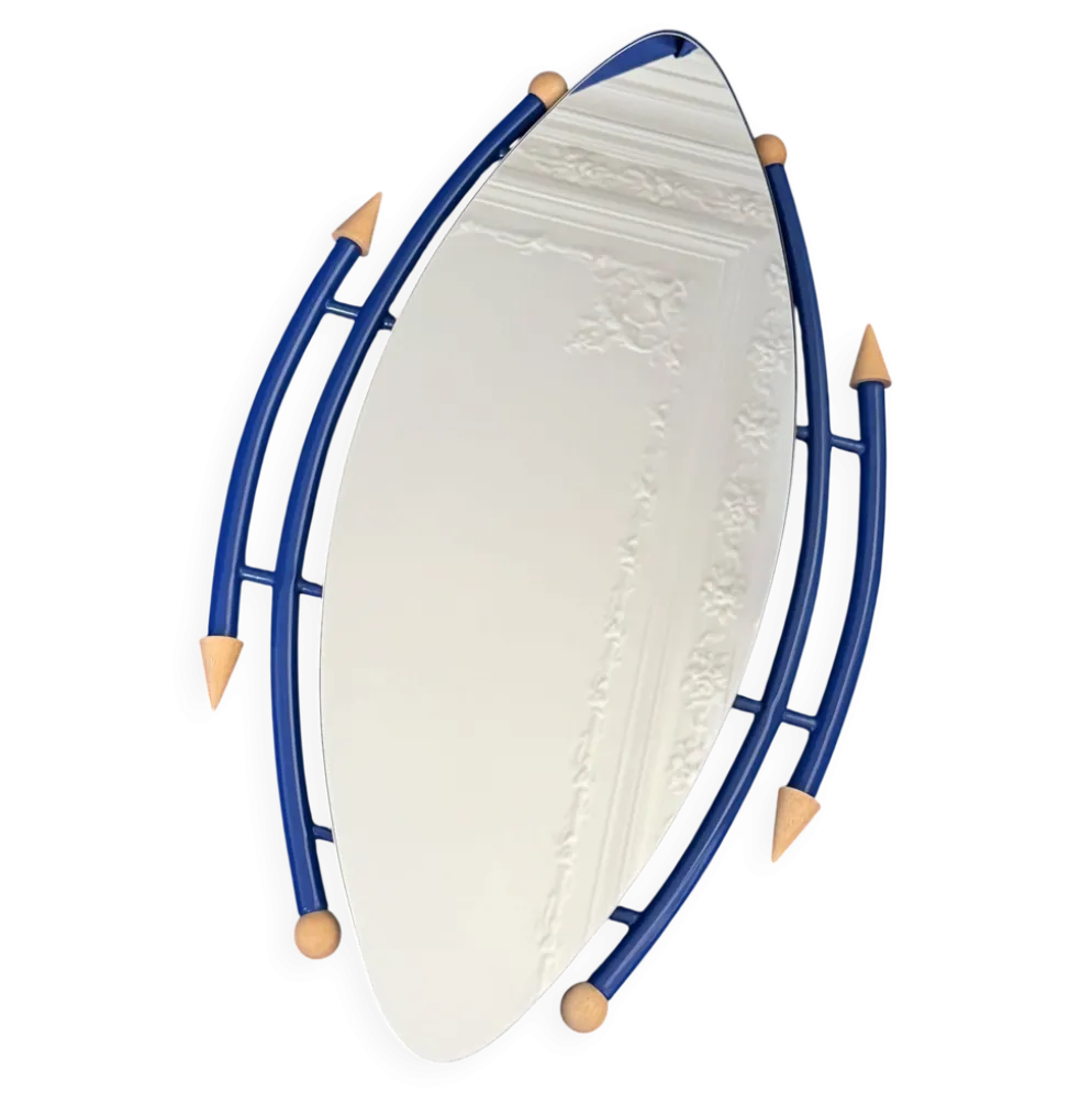 Miroir asymétrique postmoderniste bleu – esprit Memphis, années 1980
