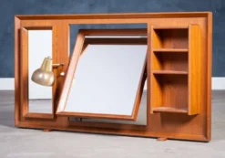 Miroir Autoportant Vintage en Teck avec Lampe, 1960s