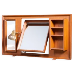Miroir Autoportant Vintage en Teck avec Lampe, 1960s