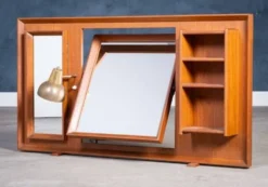 Miroir Autoportant Vintage en Teck avec Lampe, 1960s