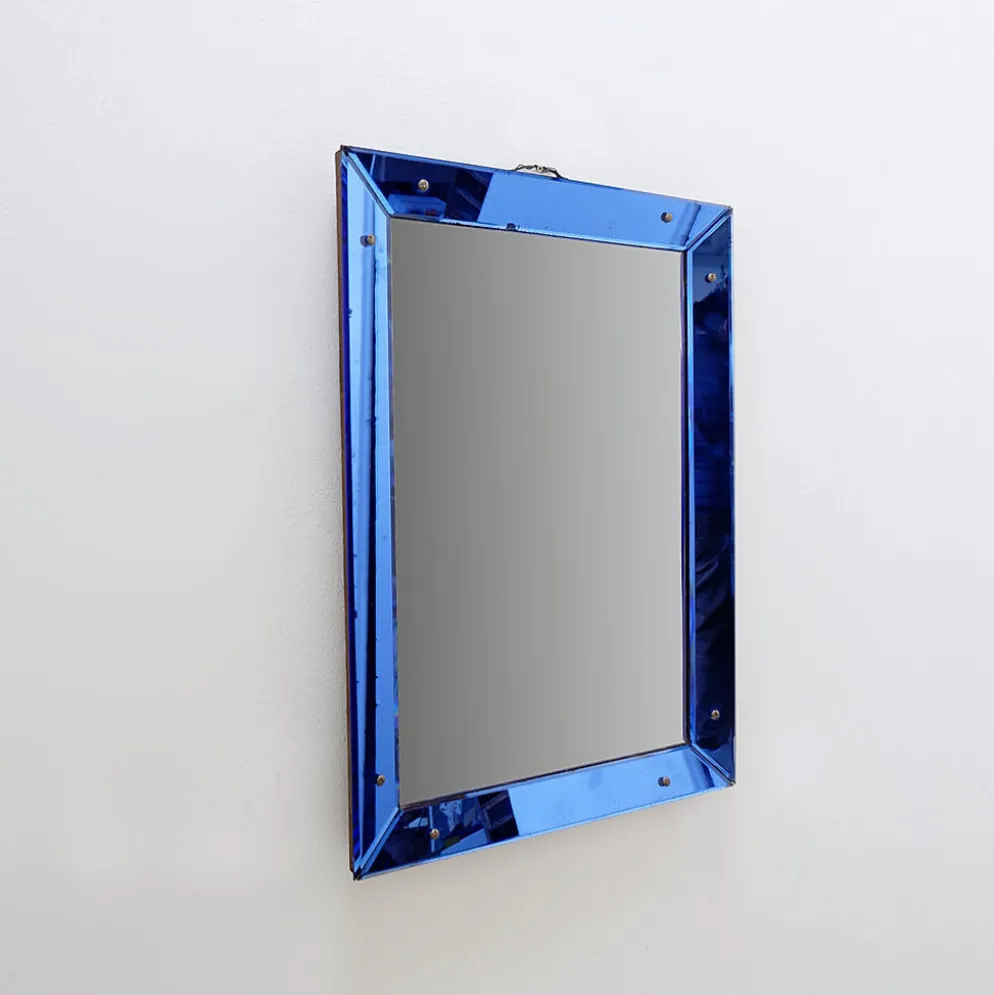 Miroir avec cadre en verre coloré, Italie, vers 1950