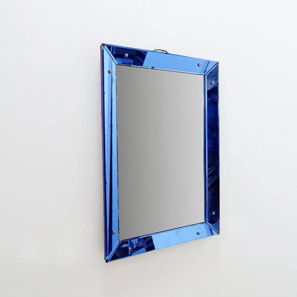 Miroir avec cadre en verre coloré, Italie, vers 1950