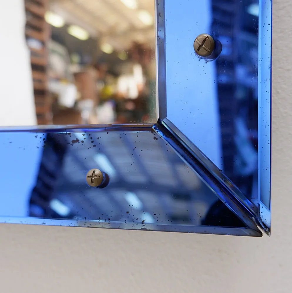 Miroir avec cadre en verre coloré, Italie, vers 1950