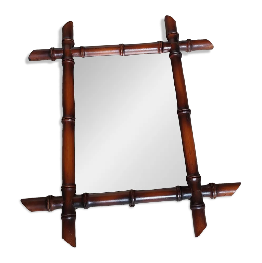 Miroir bambou ancien vintage 50x42cm