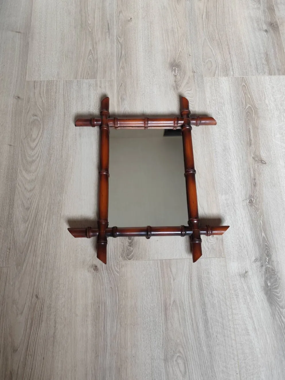 Miroir bambou ancien vintage 50x42cm