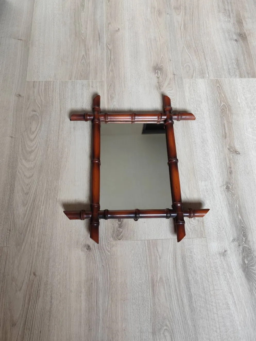 Miroir bambou ancien vintage 50x42cm