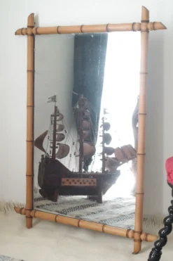 Miroir bambou clair vintage 107 x 79 cm