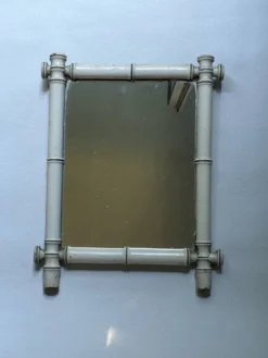 Miroir bambou peint en blanc décoration campagne bohème vintage années 50