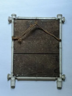 Miroir bambou peint en blanc décoration campagne bohème vintage années 50