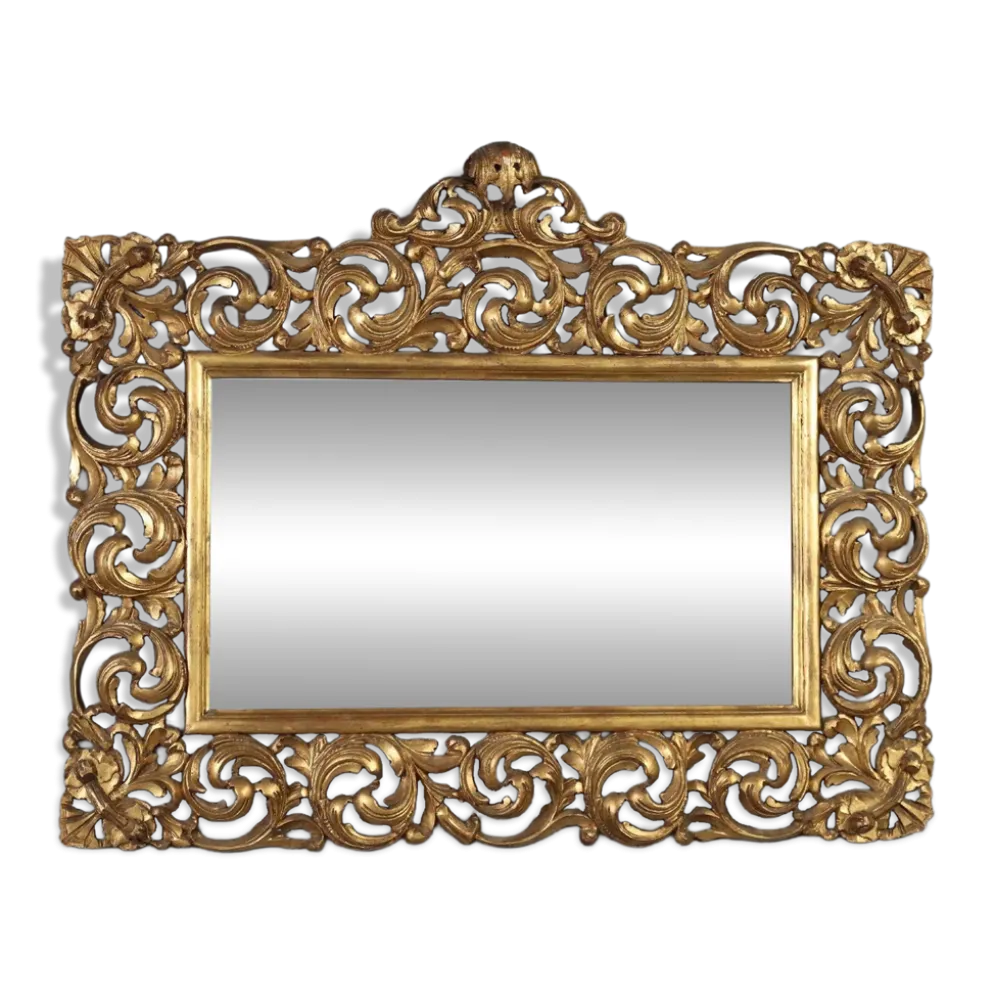 Miroir baroque ancien en bois sculpté et doré, Italie, XXe siècle