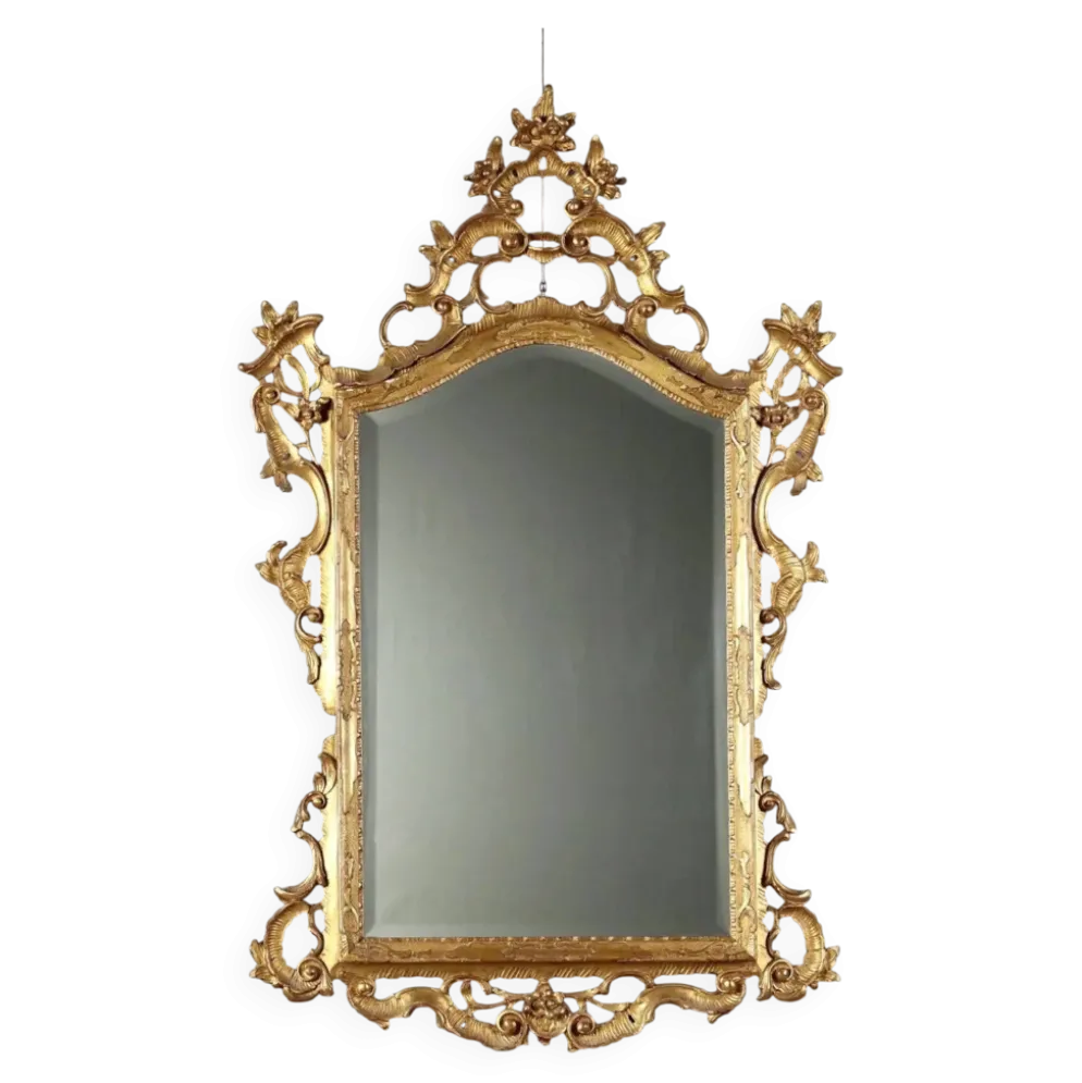 Miroir baroque ancien en bois sculpté et doré, Italie, XXe siècle