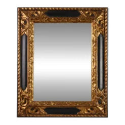 Miroir baroque en bois noir et doré sculpté, France années 1850.