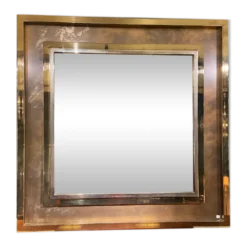 Miroir Belgo Chrom XXL laiton étain chrome et miroir bronze 130x130cm