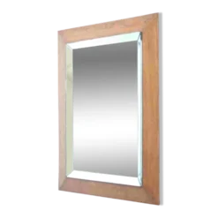 Miroir biseauté Art déco dans un cadre en chêne, années 1940.