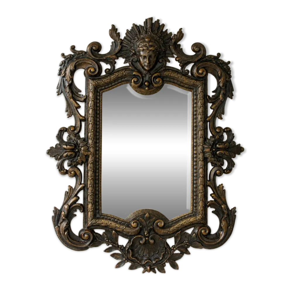 Miroir biseauté en bronze, Second Empire XIXe siècle, style Louis XV