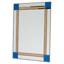 Miroir biseauté en laiton italien vintage rare, de couleur bleue et pêche, des années 1980.