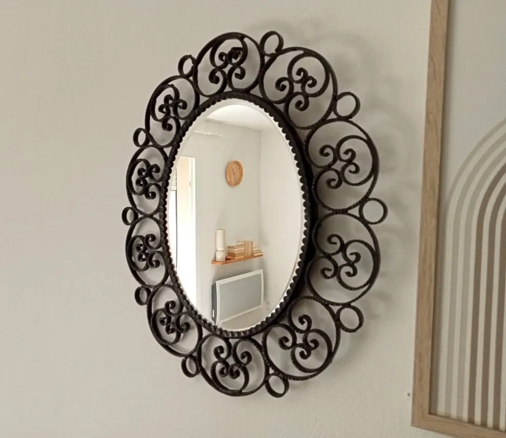 Miroir biseauté vintage en fer forgé style Chaty Vallauris