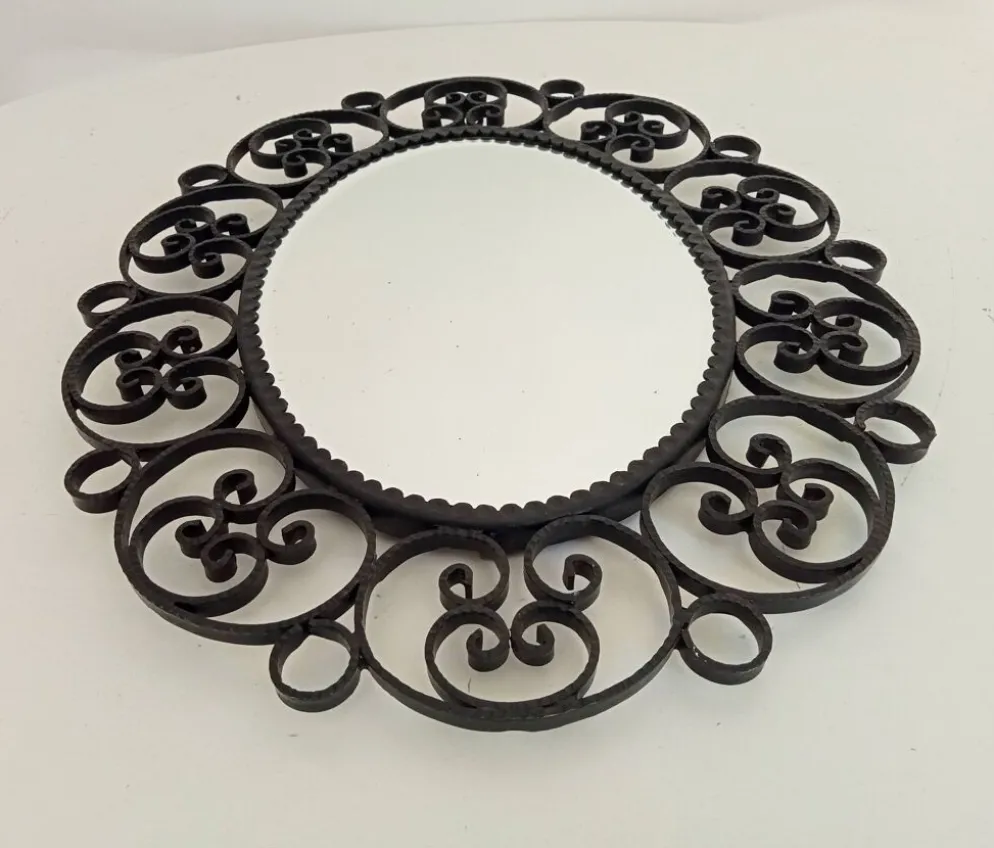 Miroir biseauté vintage en fer forgé style Chaty Vallauris