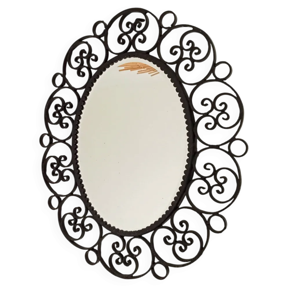 Miroir biseauté vintage en fer forgé style Chaty Vallauris