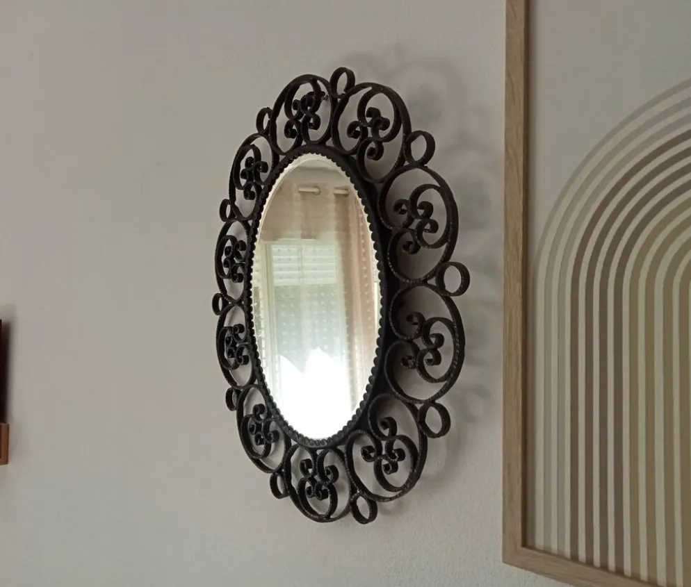 Miroir biseauté vintage en fer forgé style Chaty Vallauris