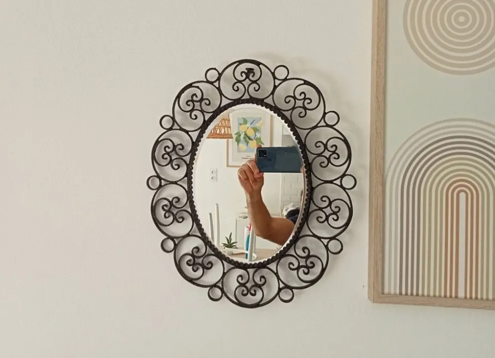 Miroir biseauté vintage en fer forgé style Chaty Vallauris