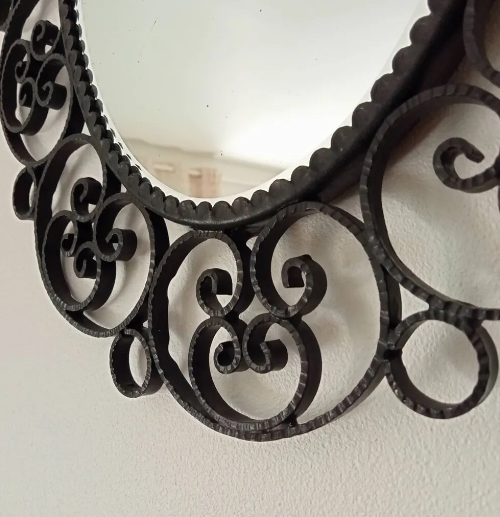 Miroir biseauté vintage en fer forgé style Chaty Vallauris