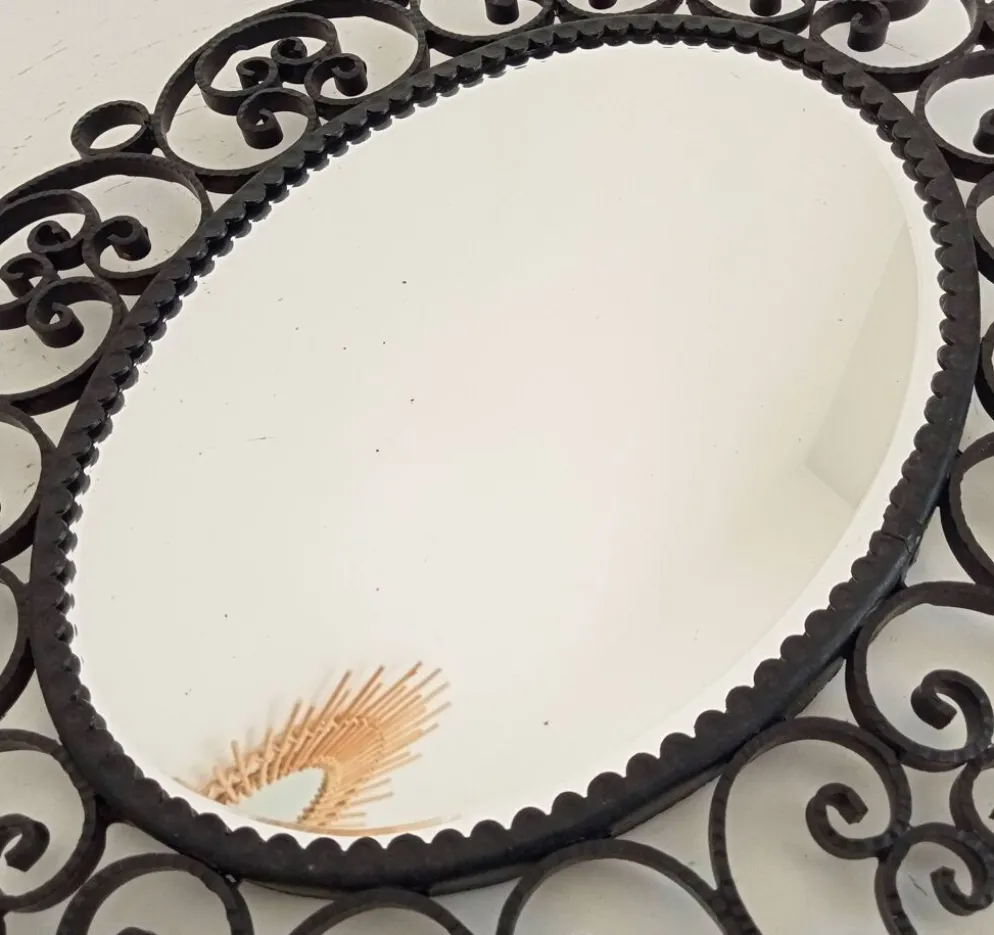 Miroir biseauté vintage en fer forgé style Chaty Vallauris